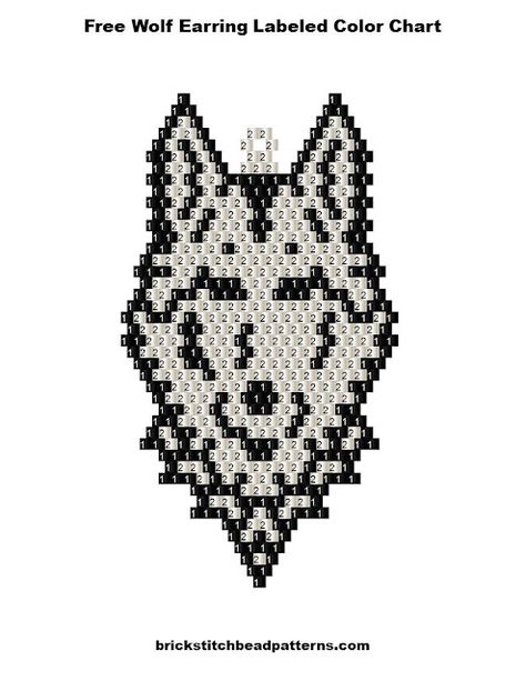 Free Brick Stitch Seed Bead Earring Pattern Labeled Color Chart Seed Bead Earring, Seed Bead Pattern, Bead Earring, Beaded Earrings Patterns, Bead Pattern, White Wolf, Earring Patterns, Brick Stitch, Seed Bead Earrings