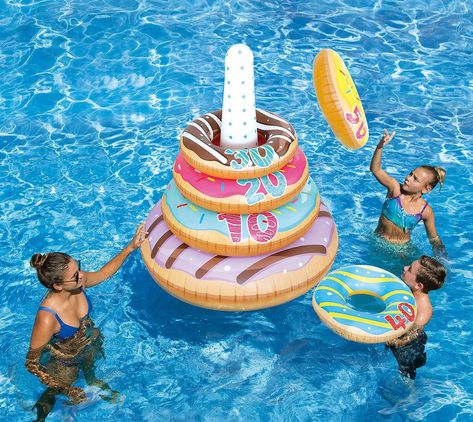 Donut Ring Toss, Donut Pool Party Ideas, Candyland Pool Party, Dunk And Donuts Pool Party, Donut Pool Party, Pool Wedding Decorations, Donut Pool, Giant Donut, Doughnut Party