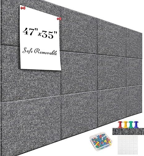 Amazon.com : Large Office Cork Board Alternative - 47"x35"12 Pack Felt Wall Tiles Self-Adhesive Safe Removable No Damage for Wall Pin Board Tack Board Felt Cork Board for Walls or Office 48 x 36-Charcoal Grey : Office Products Wall Pin Board, Felt Wall Tiles, Office Cork Board, Large Cork Board, Tack Board, Large Office, Felt Wall, Cork Tiles, Limestone Wall