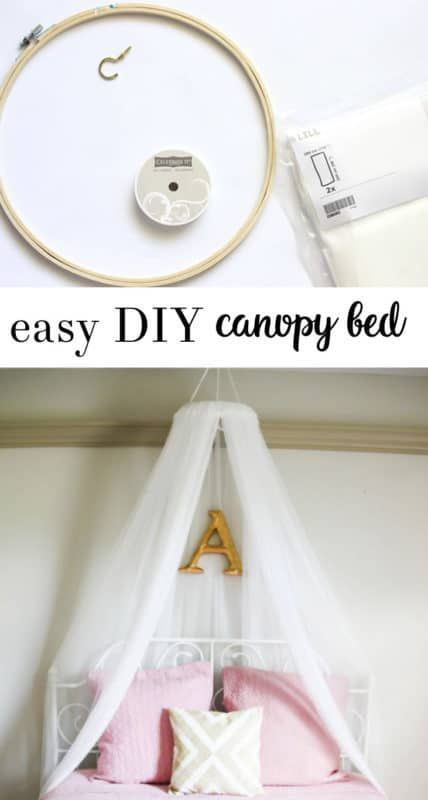 diy bed canopy | girls room | canopy ideas | ikea | bedroom inspiration Room Canopy Ideas, Diy Canopy Bed, Diy Bed Canopy, Room Canopy, Girls Bed Canopy, Ikea Crafts, Canopy Ideas, Canopy Bed Diy, Diy Girls Bedroom