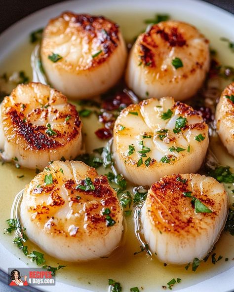 Pan-Seared Butter Scallops Pan Seared Sea Scallops, Steak And Scallops Recipes Dinners, Sauteed Scallops Recipe, Sea Scallops Seared, Scallops Aesthetic, How To Cook Scallops On The Stove, Patagonian Scallops Recipe, How To Cook Scallops In Pan, Perfect Scallops