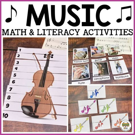 Bring a little music into your preschool activities! This pack of music inspired math and literacy activities are a fun way for children to explore music while working on cognitive development. Practice color matching, number ordering, beginning sounds and more! #preschool #kindergarten #teachersofinstagram #teachersfollowteachers #teachersofig #earlychildhood #earlylearning Music Activities For Preschoolers, Preschool Music Theme, Music Crafts Preschool, Week Of The Young Child, Preschool Music Activities, Math Literacy Activities, Music Math, Music Study, Music Week