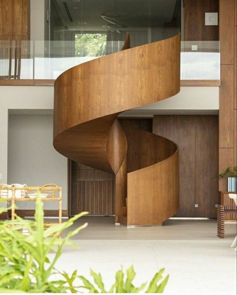 Wooden Staircase Design, Staircase Architecture, Baddie Bedroom, Round Stairs, Spiral Stairs Design, Modern Stair Railing, Circular Stairs, Staircase Design Modern, Stair Railing Design