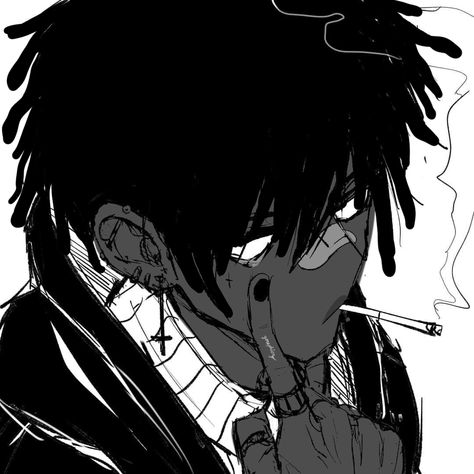 Dread Head Pfp Discord, Dread Head Pfp Anime, Aesthetic Pfp Rappers, Black Anime Dreads Pfp, Black Emo Drawing, Dreadhead Pfp Anime, Menace Pfp, Manga Art Male, Boy Pfp Black And White