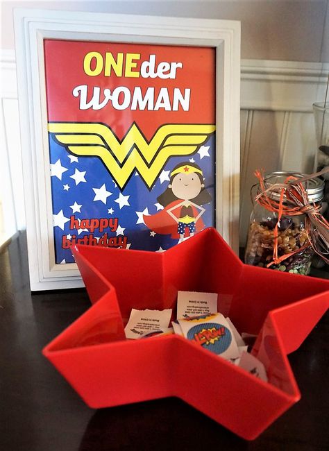 Wonder Woman 1st Birthday Party, Wonder Woman First Birthday, One Der Woman First Birthday, Oneder Woman 1st Birthday, Wonder Woman Birthday Party Ideas, Woman Birthday Party Ideas, Wonder Woman Birthday Party, Women Party Ideas, Wonder Woman Party