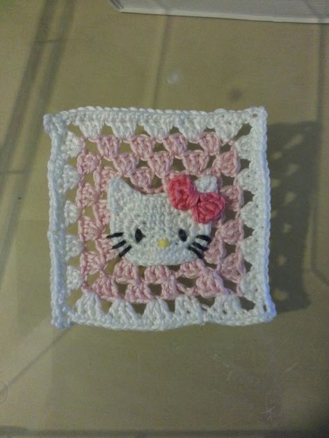 Hello Kitty Crochet Square, Crochet Hello Kitty Stuff, Sanrio Granny Square, Hello Kitty Granny Square Pattern, Hello Kitty Crochet Blanket, Hello Kitty Granny Square, Sanrio Pattern, Sanrio Crochet, Japanese Crochet Patterns