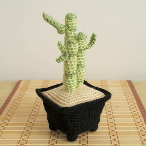 Crochet This Bamboo For Good Luck! Potted Plant Crochet, Plant Crochet Pattern, Amigurumi Plants, Plant Crochet, Crochet Plants, Lucky Bamboo, Crochet Plant, Christmas Cactus, Crochet For Home