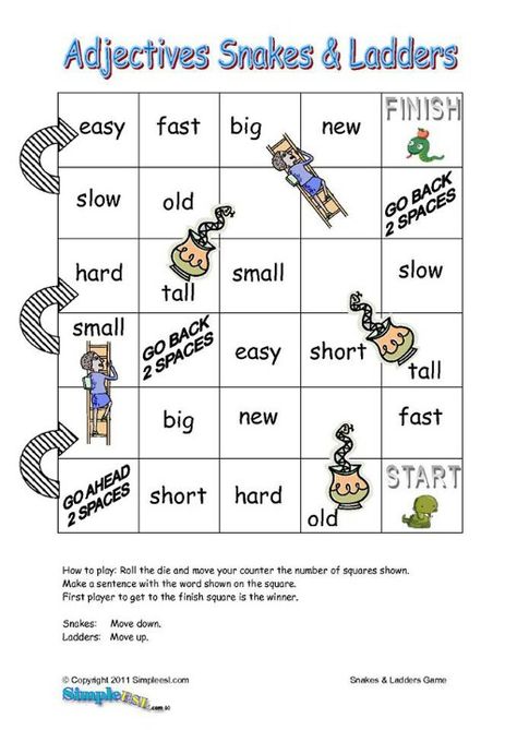 Adjetives snakes and ladders Adjective Games, Adjectives Esl, Ell Activities, English Adjectives, Esl Games, Teaching Game, Snakes And Ladders, English Games, Activities Games