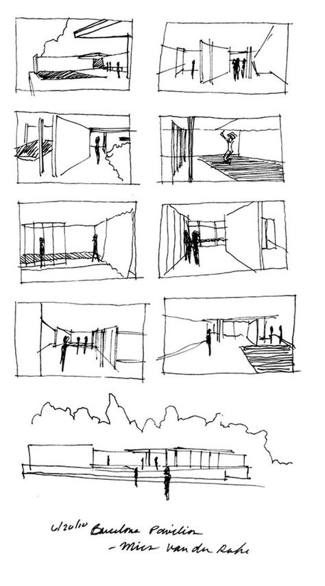 Culture Bleue: " Less is more " Mies van der Rohe Plan Concept Architecture, Sketchbook Architecture, Croquis Architecture, Perspective Sketch, Architecture Sketches, Concept Sketches, 타이포그래피 포스터 디자인, Architecture Sketchbook, Architecture Concept Diagram