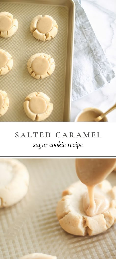 Salted Caramel Icing, Chewy Sugar Cookie, Dessert Halloween, Salted Caramel Cookies, Julie Blanner, Caramel Icing, Recipe Cookies, Chewy Sugar Cookies, Soft Sugar Cookies