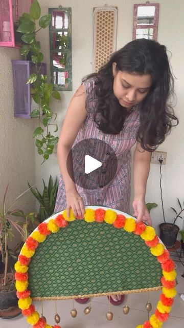 Prajakta - Homedecor and DIY on Instagram: "Tried making a backdrop using this Hula Hoop!! Let me know in comments ये DIY कैसा लगा !! 
And Haa I have reused my signature bells agian !! 
#diy #decor #backdrop #traditional #homedecor #diydecor" Hula Hoop Decoration Diy, Hula Hoop Decoration, Decor Backdrop, My Signature, Hula Hoop, Ganesha, Let Me Know, Diy Decor, Let Me