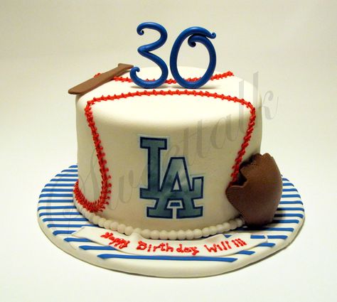 LA Dodgers Baseball cake . - Los Angeles, Dodgers Baseball cake for a surprise birthday party. With love from a sister to her brother !!! Dodgers Birthday Party, Dodgers Cake, La Dodgers Baseball, Baseball Cake, Birthday Centerpiece, Surprise Birthday Party, Fantasy Cake, Sport Cakes, Dodgers Fan