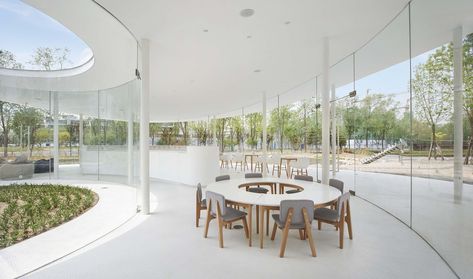 Gallery of Aranya Café / odd - 9 Column Structure, Circular Buildings, Glass Office, Aluminum Roof, Glass Facades, Unique Architecture, Facade Architecture, Hangzhou, Tea House