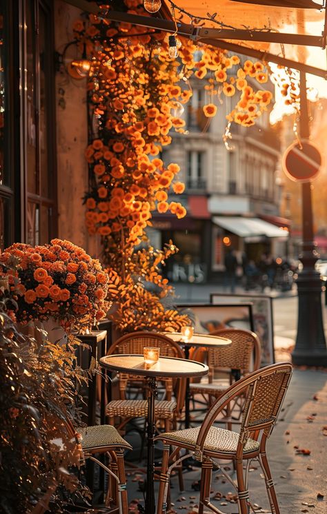 City Autumn Aesthetic, Fall Cafe, Autumn Cafe Aesthetic, Cafe In Autumn, Coffee In Italy, Autumn In Paris Wallpaper, Autumn Coffee Wallpaper, Coffe Autumn Aesthetic, Tea Room Decor