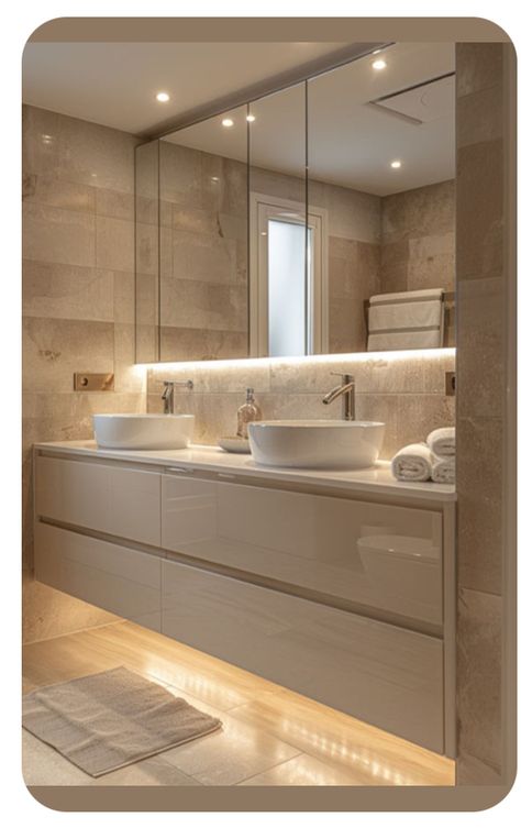 Bathroom Feature Wall Ideas, Modern Light Bathroom, Vanity Mirror Lighting, Modern Bathroom Design White, Ultra Modern Bathroom, Bathroom Floating Vanity, Lighting For Bathroom, Large Bathroom Vanity, Bathroom Lighting Ideas