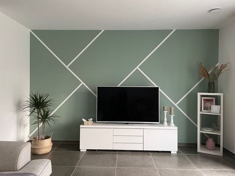 Wall Tv Painting Ideas, Geometric Tv Wall, Half Wall Paint Ideas Living Room, Simple Bedroom Wall Design, Feature Wall Living Room Paint, Wall Paint Patterns Bedroom, Simple Geometric Wall Paint, Room Painting Designs, Triangle Wall Paint