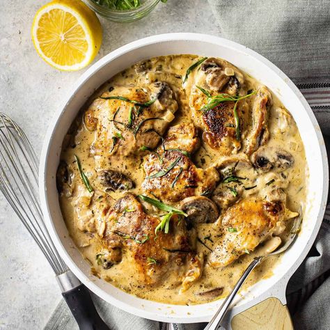 Easy Chicken Dijon Recipe: Quick, yummy weeknight meal. - Baking A Moment Chicken Dijon, Dijon Mustard Chicken, Dijon Chicken Recipes, Chicken Thighs Mushrooms, Creamy Mustard Sauce, Dijon Chicken, Brunch Bread, Mustard Sauce, Lemon Pasta