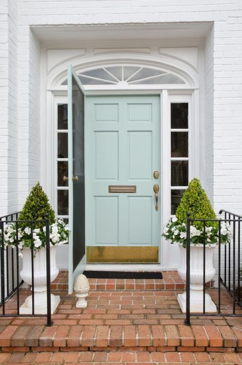 Double Front Door Ideas, Aqua Front Doors, Mint Door, Teal Front Doors, Garage Door Colors, Front Door Ideas, Green Front Doors, Front Door Paint Colors, Garage Door Makeover