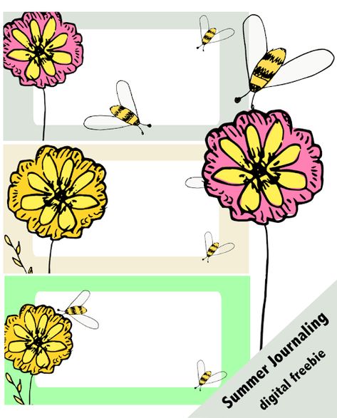 free digital flower-and-bee journaling tags – ausdruckbare Etiketten – freebie Gift Treats, Bee Scrapbook, Flower Border Png, Bee Tags, Journaling Tags, Bug Gifts, Bee Printables, Free Printable Planner, Baby Naming