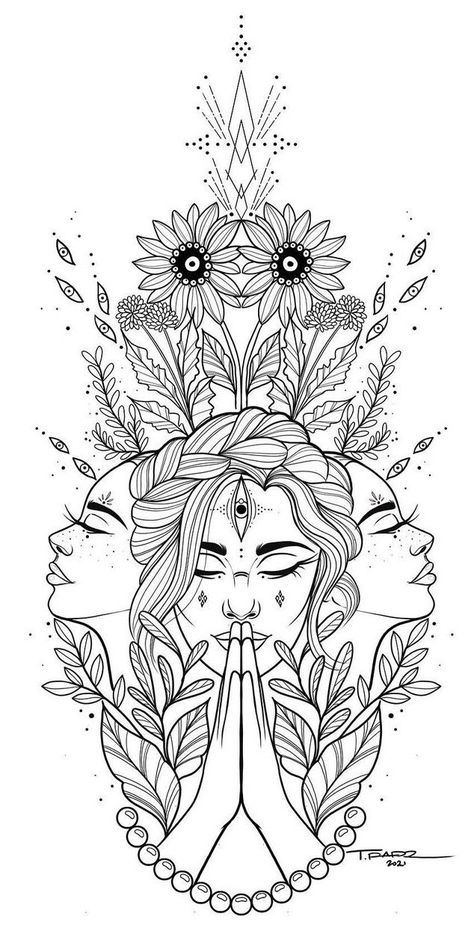 Big Spiritual Tattoos, Hekate Coloring Pages, Spiritual Tattoos For Women Goddesses Divine Feminine Tattoo, Tarot Tattoo Design, Hecate Tattoo Design, Hecate Goddess Tattoo Design, Hecate Drawing, Hecate Goddess Tattoo, Female Goddess Tattoo