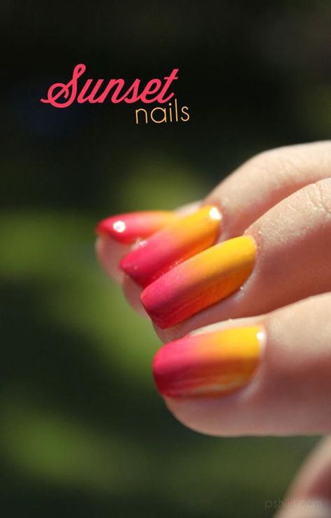 65 Lovely Summer Nail Art Ideas | Cuded Blinged Nails, Bright Orange Nails, Summer Nail Art Ideas, Sunset Nails, Sunset Gradient, Pedi Ideas, Bedroom Painting, Unghie Sfumate, Colourful Nails