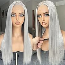 White Skunk Stripe, Highlights Lace Front Wig, Long Hair Female, White Skunk, Wig Grey, Silky Straight Hair, Skunk Stripe, Grey Highlights, Wig Blonde