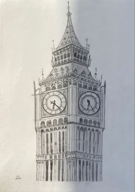 London Drawing Of London, London Drawing Easy, London Drawing Sketches, Big Ben Drawing, London Clock Tower, Tower Tattoo, London Drawing, Big Ben Clock, London Clock