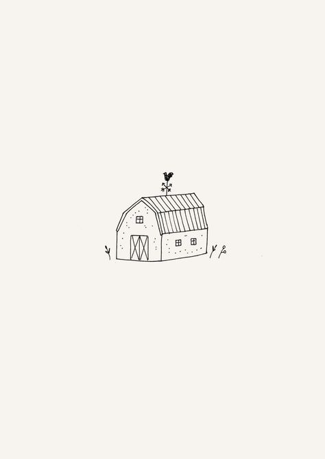 Barn Drawing Simple, Farm Drawing Easy, Barn Tattoo, Family Farm Logo, Barn Illustration, Farm Tattoo, Farm Drawing, Barn Drawing, Doodle Wedding