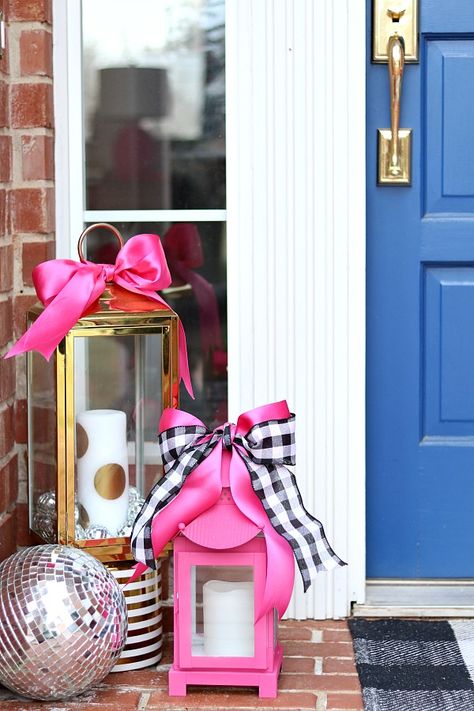 Pink Lanterns, Wooden Family Signs, Mantel Decorating, Valentine Mailbox, Traditions To Start, Burlap Garden Flags, Front Porch Decorating, Healthy Family, V Day