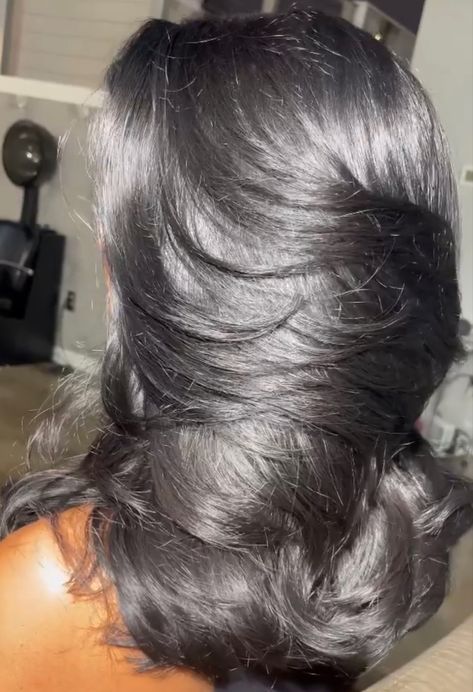 Follow for more Silk Press On Shoulder Length Hair, Layers For Medium Length Hair Black Women, Medium Length Haircut With Layers Black Women, Heavy Layers Black Women, Layered Cut Black Women, Shoulder Length Quick Weave Hairstyles, Layered Hair Medium Black Women, Medium Length Hair Black Women, Shoulder Length Silk Press Natural Hair