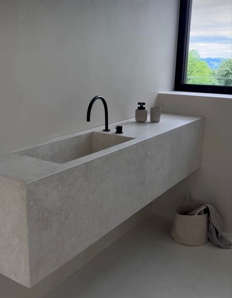 Cement Sink Bathroom, Sink Bathroom Design, Chalet Bathroom, Cement Sink, Minimal Bathrooms, Ada Bathroom, Restroom Design, Concrete Bathroom, Concrete Counter