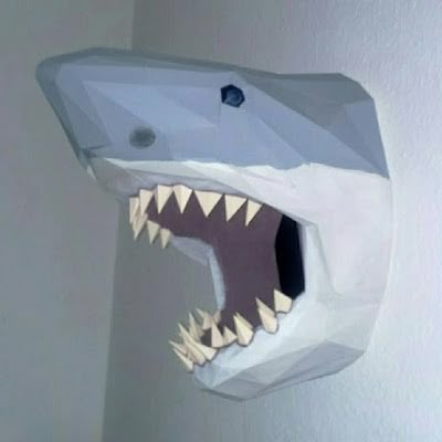 Shark Head Paper Model Paper Mache Shark Head, How To Make A Shark Out Of Cardboard, Shark Decorations Diy, Shark Paper Craft, Paper Shark, Thresher Shark, Shark Head, Shark Hat, Homecoming Floats