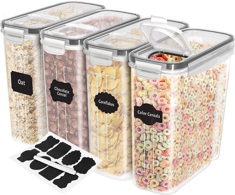 The OCD solution to my cereal obsession! Utopia Kitchen Cereal Containers Storage - Airtight Food Storage Container & Cereal Dispenser For Pantry Organization And Storage - Canister Sets For Kitchen Counter, Pack of 4 Plain Stickers, Cereal Storage, Cereal Containers, Cereal Dispenser, Dry Food Storage, Food Storage Container Set, Airtight Food Storage, Plastic Container Storage, Organization And Storage