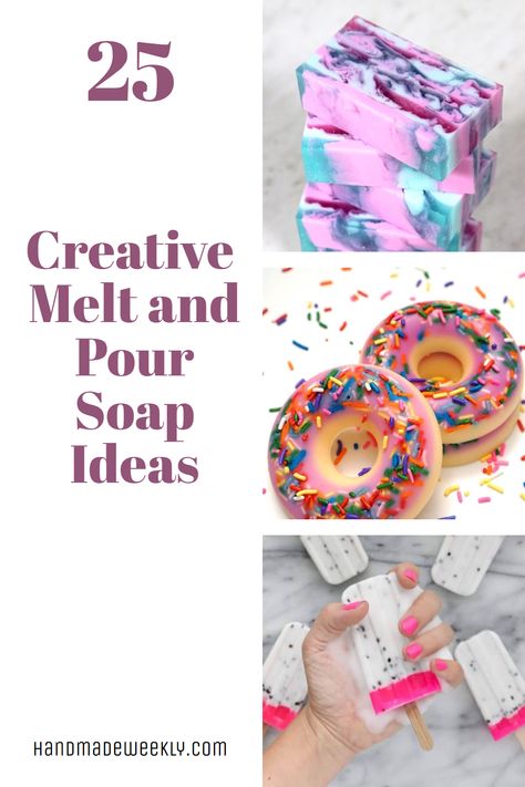 Let's get creative with soap! Unleash your inner artist with our 25 Creative Melt and Pour Soap Ideas. Whether you're a soap crafting novice looking to explore your DIY spirit or a soap-making veteran looking to up your game, this list offers unique, fun and easy-to-follow recipes for you. It's soap making like never before! Melt And Pour Loofah Soap Ideas, Food Soap Ideas, Swirl Soap Melt And Pour, Bar Soap Design Ideas, Melt And Pour Recipes Soaps, Melt And Pour Soap Designs Ideas, Mushroom Soap Bar, Soap Making For Beginners Melt And Pour Easy Diy, Bar Soap Ideas