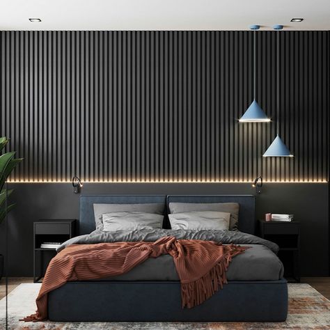 Luxury Black Bedroom, Pvc Wall Panels Designs, Modern Black Bedroom, Black Bedroom Design, White Apartment, Wall Panels Bedroom, Wall Panel Design, Modern Luxury Bedroom, Cama King