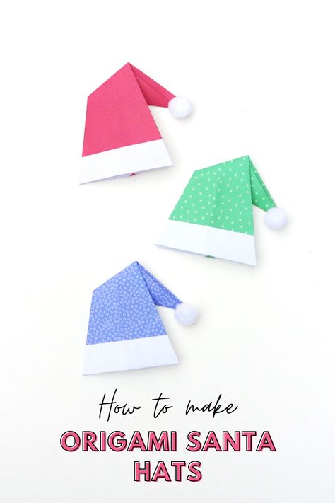 Origami Santa Hat, Origami Hat, Craft Ideas For Beginners, Origami Santa, Origami Christmas Tree, Origami Cards, Origami For Beginners, Paper Christmas Ornaments, Paper Craft Ideas