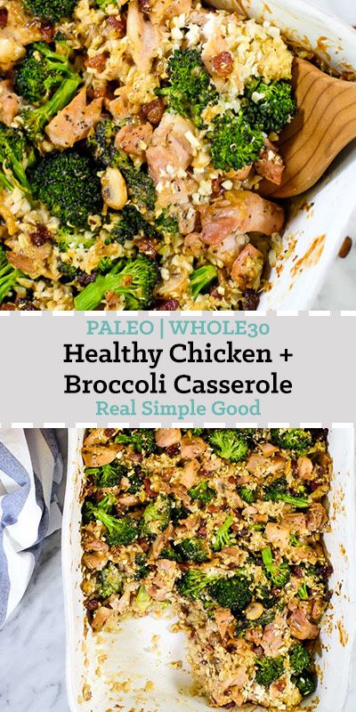 Healthy chicken and broccoli casserole with bacon and cauliflower rice in a creamy sauce. Leftover Chicken Recipes Paleo, Casserole Recipes No Cheese, Whole 30 Casserole Recipes, Healthy Chicken And Broccoli Casserole, Wildfit Spring, Paleo Casseroles, Healthy Chicken And Broccoli, Paleo Casserole, Dinner Sunday