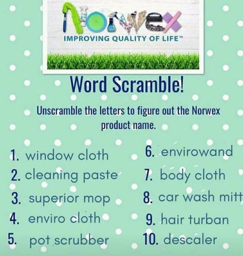 Game answer Norwex Facebook Party, Norwex Games, Fall Cover Photos, Earth Day Games, Norwex Biz, Norwex Party, Car Wash Mitt, Norwex Consultant, Cleaner Living