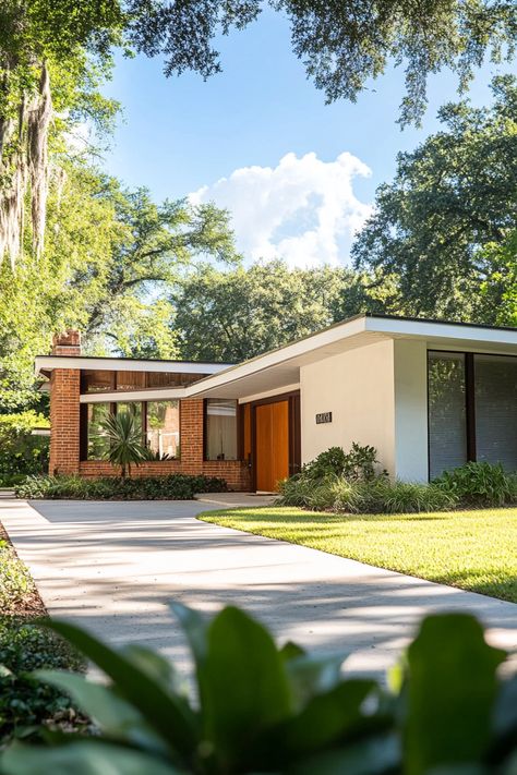 ♥ Dreaming of a charming Mid Century Modern House with a moody exterior? 🏡✨ Dive into the aesthetic of this 2-story gem featuring stunning Mid Century modern decor and furniture. Perfect for those who crave unique house designs and love living in the woods. #houseexterior #homedesign #MidCenturyModern 2 Story Mid Century Modern House, 2 Story Mcm House, Mid Century Two Story House, Midcentury Modern House Exterior 2 Story, Florida Mid Century Modern Home Exterior, Mid Century Modern Exterior Paint, Mid Century Modern Homes Exterior, Mid Modern House, Mid Century Modern House Exterior