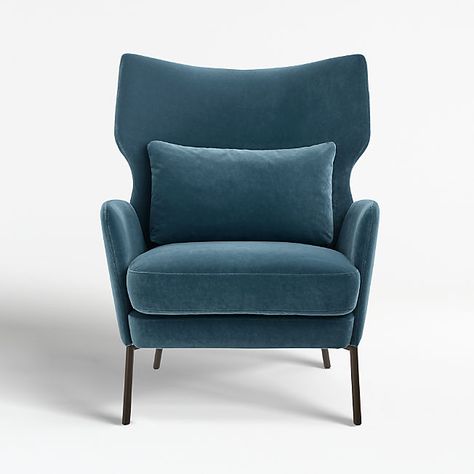 Living Room Chairs | Crate and Barrel Blue Velvet Accent Chair, Lobby Furniture, Blue Velvet Chairs, Chic Chair, Navy Blue Velvet, Velvet Accents, Velvet Accent Chair, Chair And A Half, Modern Accent Chair