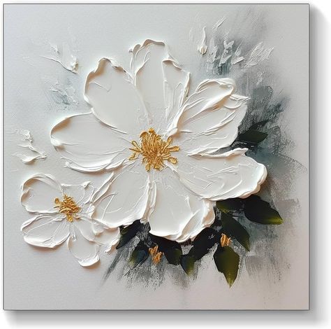 Amazon.com: ‎UYLHJKLZ Abstract Blooming Flower Oil Painting On Canvas Gift For Her Living Room Wall Art Textured Wall Art Plants Wall Art,Unstretched,Frameless,(61X61cm) 24X24Inches: Paintings Wall Art Plants, White Flower Painting, Plants Wall Art, Painted Mirror Art, Textured Abstract Painting, Art Plants, Wall Art Textured, Flower Oil Painting, Plants Wall