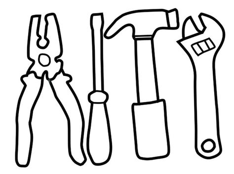 Printable Tools Template, Tools Coloring Pages Free Printable, Tool Belt Craft Preschool, Tools Coloring Page, Tool Crafts For Kids, Tool Printables, Tool Clipart, Free Stencils Printables Templates, Tools Clipart