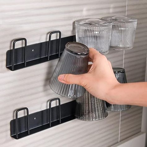 Amazon.com: HQahnekme 2pcs Wall-Mounted Mug Holder Mug Hooks, Coffee Cups Holder Hanger no Drilling,Mug Rack Hooks with 4 Cup Holders,Cups Storage Hooks for Kitchen, Living Room, Office(Black) : Home & Kitchen Tiny Pantry, Pantry Door Organizer, Coffee Cup Rack, Cup Hanger, Wood Mug, Coffee Mug Holder, Pantry Organisation, Drill Holder, Coffee Cup Holder