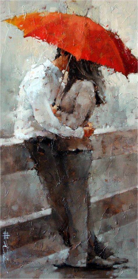 Andre Kohn Painting, Andre Kohn Art, Andre Kohn Fine Art, Andre Kohn, Romantic Paintings, Umbrella Art, Couple Painting, Romance Art, The Kiss