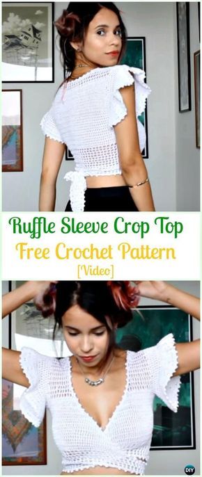 Crochet Patterns Free Women, Crochet Bodycon Dresses, Sewing Patterns Free Women, Women Crop Top, Crochet Women, Black Crochet Dress, Crochet Crop Top Pattern, Crop Top Pattern, Crochet Ruffle