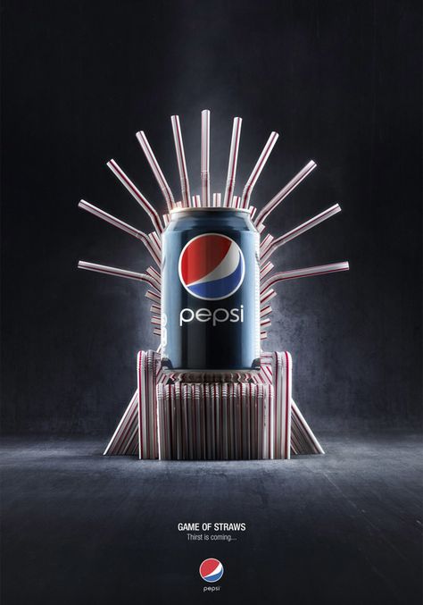 PEPSI - GAME OF STRAWS  Pepsi celebration to the release of the new season of Game of Thrones in Belgium  /Agency: Buzz in a Box/Art Director: Hugo Melas & Jonathan Laurent/Creative Director: Gregory Defay/Account Manager: Laurens Lindemans/Client: Pepsi Belgium/Photography : Jekyll n' Hyde/ Layout Editoriale, Pepsi Can, Pepsi Ad, What Is Fashion Designing, Guerrilla Marketing, Double Exposition, Clever Advertising, 광고 디자인, Creative Advertising Design