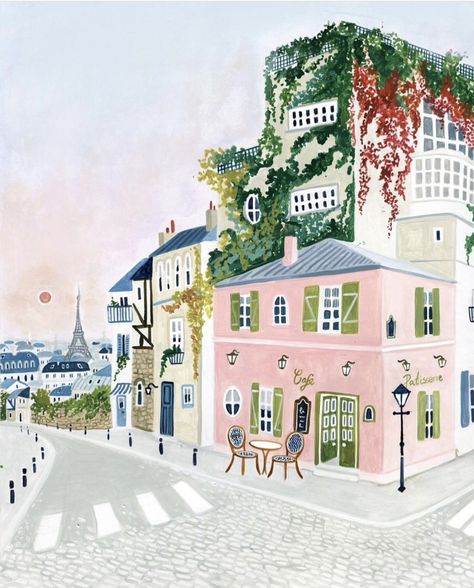 October Illustration, Montmartre Paris, Cartoon Sketches, Paris Print, Cute Patterns Wallpaper, Art Practice, Water Painting, Love Painting, Watercolor Art Prints