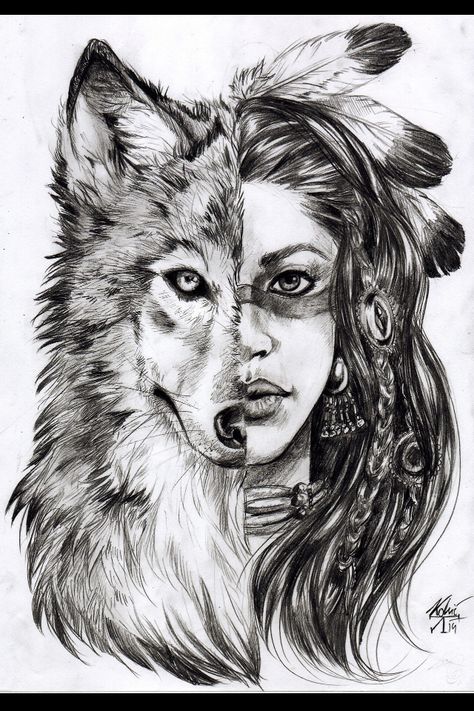 Half wolf half girl I have looked everywhere for this! This will be my next tattoo Half Wolf Half Woman Tattoo, Indian Girl Tattoos, Native American Tattoos, Native American Wolf, Girl Face Drawing, Kunst Tattoos, Woman Tattoo, Wolf Face, Tattoos For Black Skin