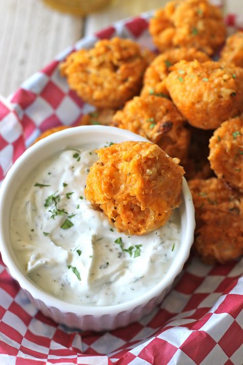 Get the recipe: buffalo chicken quinoa bites with blue-cheese Greek yogurt dip Tea Muffins, Buffalo Chicken Quinoa, Boneless Skinless Chicken Breast Recipes, Skinless Chicken Breast Recipes, Greek Yogurt Sauce, Buffalo Chicken Bites, Goat Cheese Stuffed Chicken, Quinoa Bites, Blue Cheese Dip