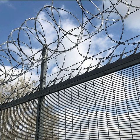 High Security Fence, also called 358 fence, which is well-known as anti-climb and anti-cut fence. Perfectly suited to high security applications, like military, airport, prison,warehouse, factory etc. #fence #weldedwire #security #barrier Anti Climb Fence, Post Fence, Garden Fence Art, East Street, Security Fence, Oil Refinery, Fence Art, Wire Fence, Alien Planet